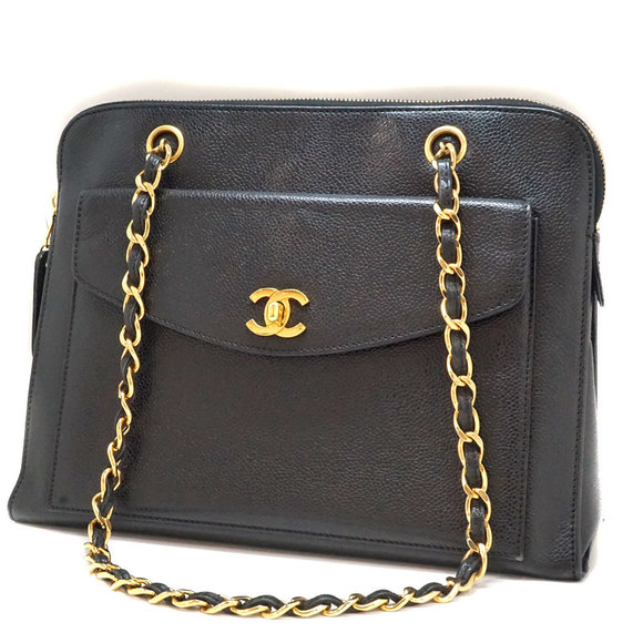 Chanel Bag Chain Tote Black Caviar Gold Skin Hardware Coco Bag Mark Shoulder - Picture 1 of 5